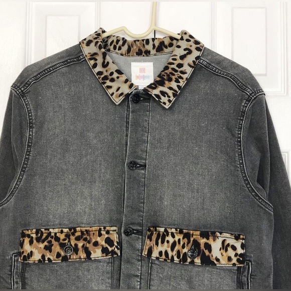 Lularoe Black Denim Leopard Print Stretch Jean Jacket XL - Picture 2 of 16